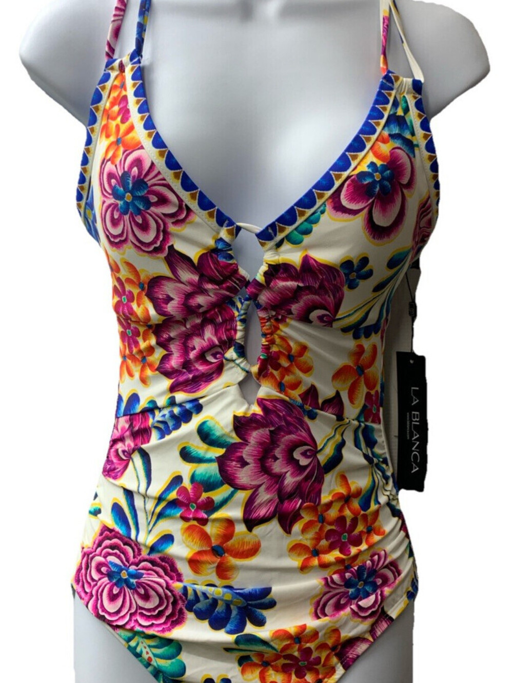La Blanca LB5SA25 Women's Multicolor Underwire Lace Up One Piece Swimsuit Size 8